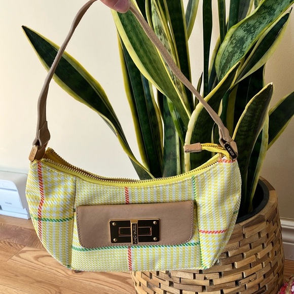 Lauren Ralph Lauren Yellow Houndstooth Plaid Designer Shoulder Bag - Picture 1 of 8